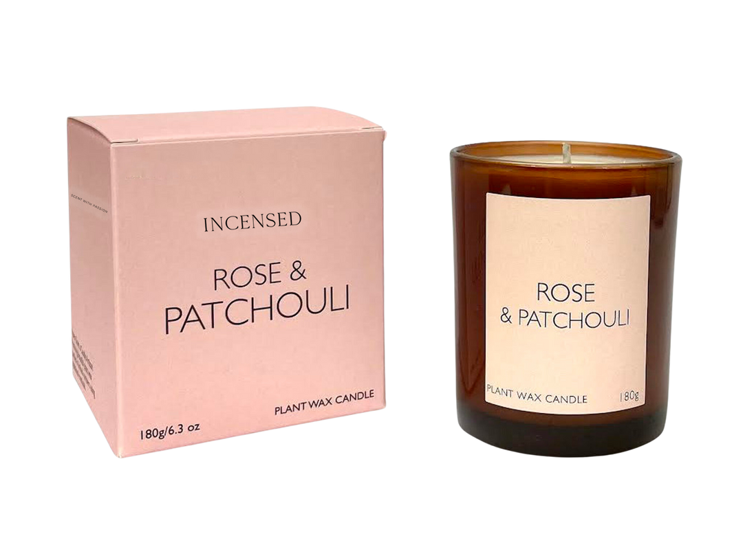 Rose & Patchouli 20cl Amber Glass Candle